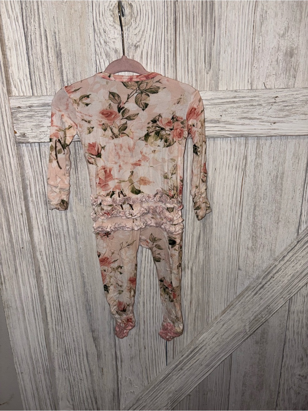 Posh Peanut Pink Floral Ruffle Zip Romper